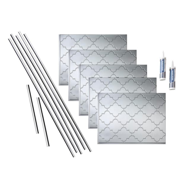 Fasade Monaco 18 in. x 24 in. Argent Silver Vinyl Decorative Wall Tile Backsplash 15 sq. ft. Kit