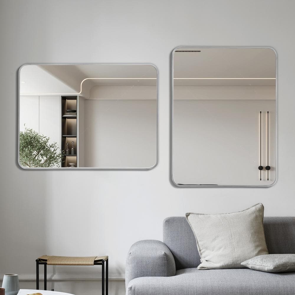 30" x 40" Silver Aluminum Rectangular Wall Mirror