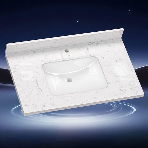Zeafive Cala 36 in. W x 22 in. D Cultured marble White Rectangular