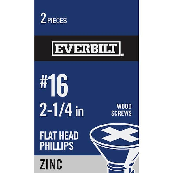 Everbilt #16 x 2-1/4 in. Phillips Flat Head Zinc Plated Wood Screw (2-Pack)