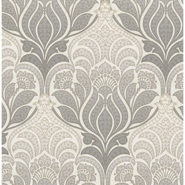 Twill Charcoal Damask Charcoal Wallpaper Sample