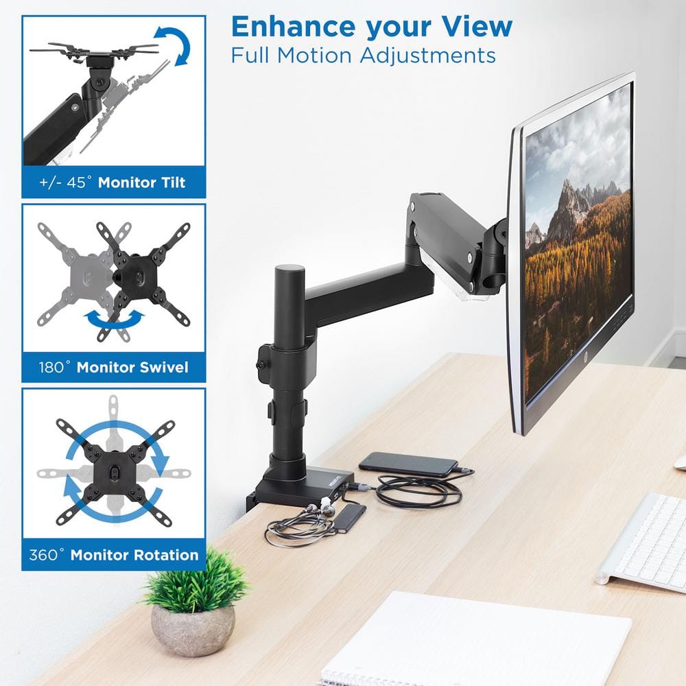 Heavy Duty Adjustable Monitor Desk Mount with USB Ports