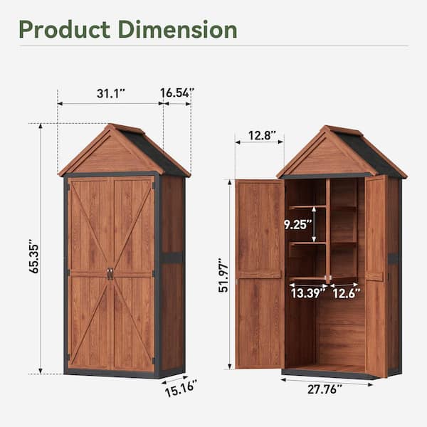 Sizzim 2.6 ft. W x 1.4 ft. D Wood Shed Outdoor Storage Cabinet