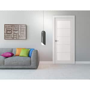 24 in. x 80 in. Smart Pro Polar White Left-Hand Solid Core Wood 5-Lite Frosted Glass Single Prehung Interior Door