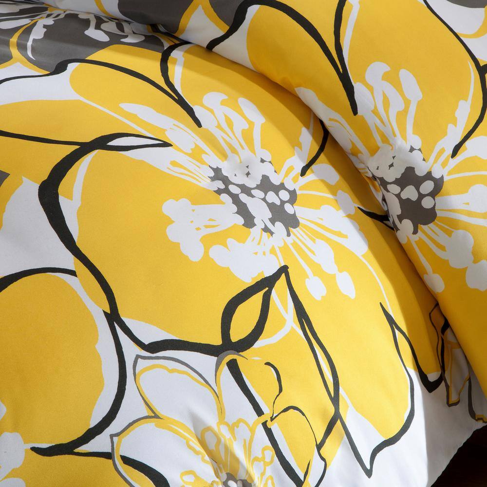 Yellow and Gray Floral Twin/Twin XL Duvet Cover Set