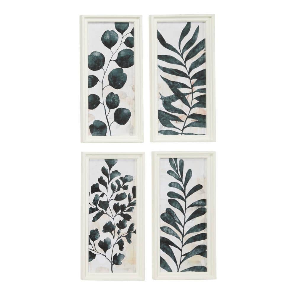 Wood Leaf Framed Wall Art With White Frame Set Of 4 Dark Green - Olivia &  May : Target