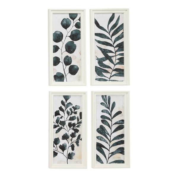 Litton Lane 4- Panel Leaf Framed Wall Art with White Frame 21 in. x 10 in.