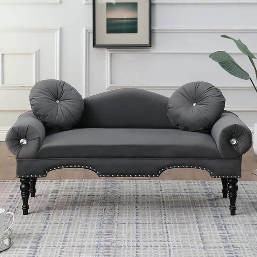 54 in. Gray Accent Velvet 2-Seater Loveseat Upholstered Rolled Arms Small Sofa Couch with Wood Legs