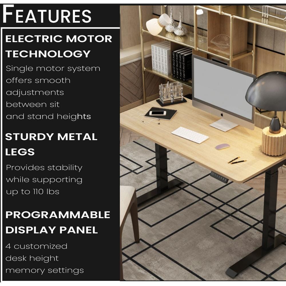 Medium Brown Adjustable Height Standing Desk with Black Metal Frame