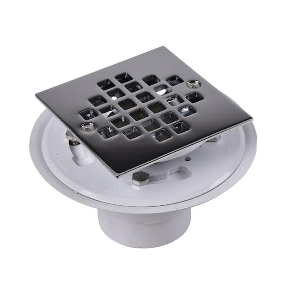 Oatey Round Gray PVC Shower Drain with 4-3/16 in. Square Screw-In Chrome Drain  Cover 423202 - The Home Depot