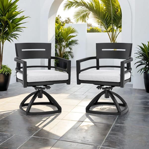 Unbranded 2-Piece Ember Black Aluminum Outdoor Rocking Chair with Gray Cushions