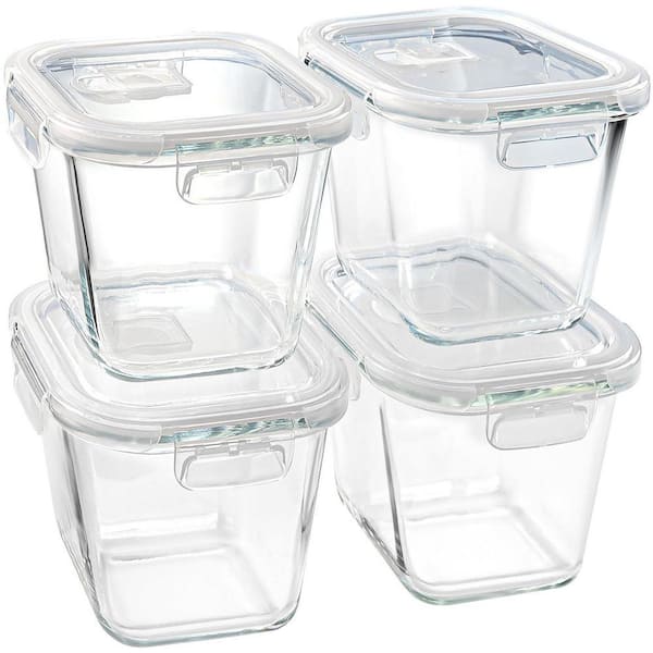 Borosilicate Glass Food Storage Containers, 4-Pack 32 oz, Microwave/Freezer Safe, Square Design