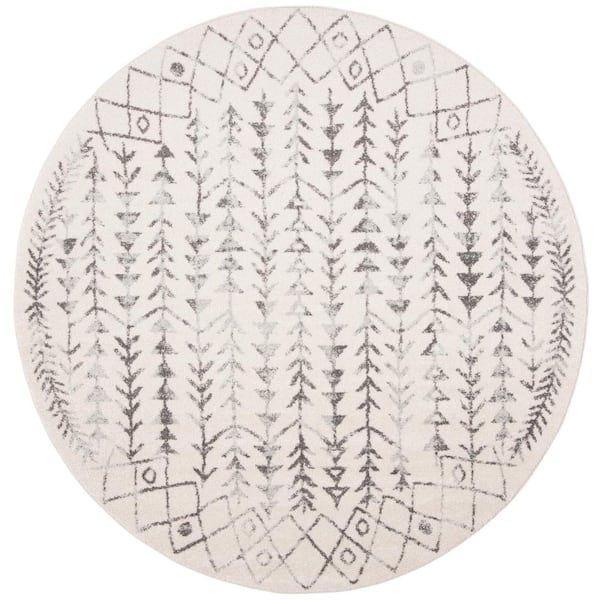 SAFAVIEH Tulum Ivory/Gray Doormat 3 ft. x 3 ft. Round Tribal Diamonds Border Area Rug