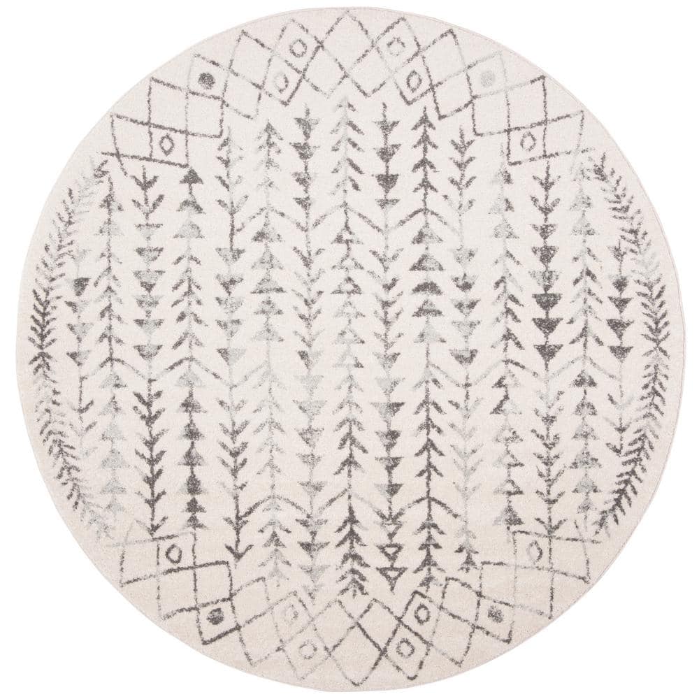 Tulum Ivory/Gray 7 ft. x 7 ft. Round Tribal Diamonds Border Area Rug price history on PriceWatchPro