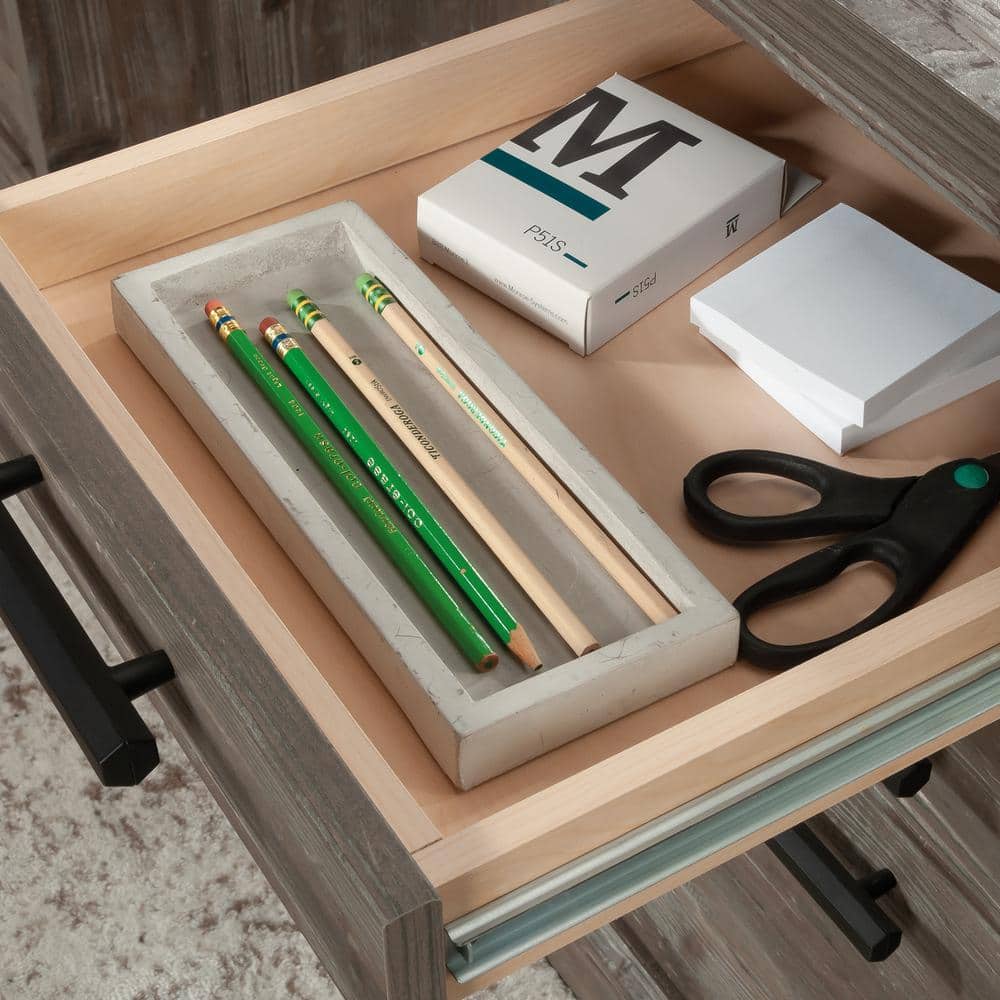 Aspen Post Pebble Pine Executive Desk with Dual Filing Cabinets
