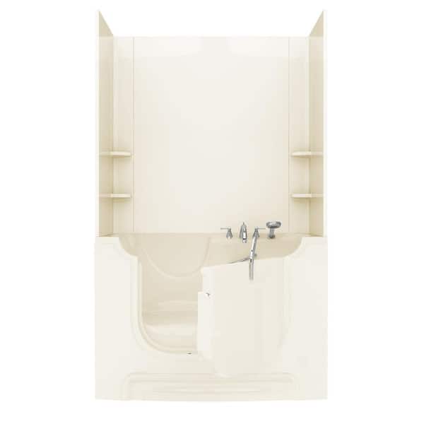 Universal Tubs Nova Wheelchair Accessible 5 ft. Walk-in Whirlpool Bathtub with Flat Easy Up Adhesive Wall Surround in Biscuit