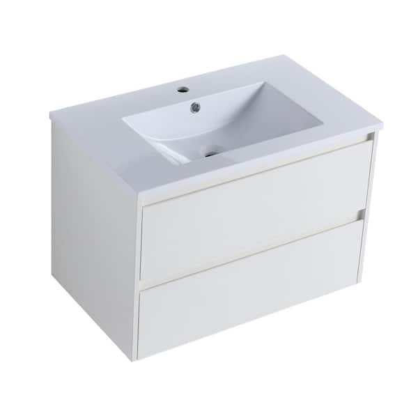 ANTFURN 18.20 in. W x 29.50 in. D x 20.50 in. H Floating Bath Vanity in Mountain Grain White with White Ceramic Top