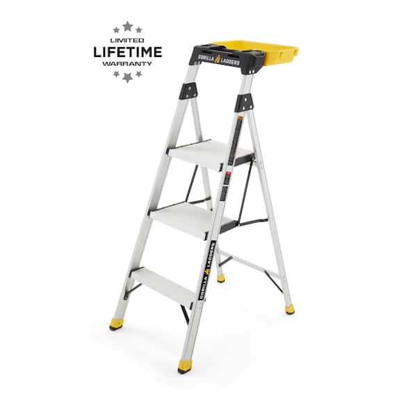 Gorilla Ladders 4 .5 ft. Aluminum Dual Platform Step Ladder with Project Bucket ( 9 ft. Reach ), 250 lbs. Capacity Type I Duty Rating