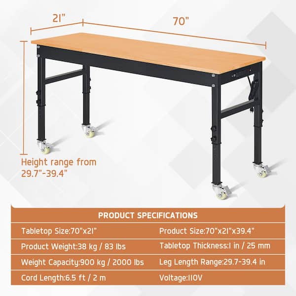 AirWire 70 in. W x 21 in. D Heavy-Duty Work Bench Adjustable Work