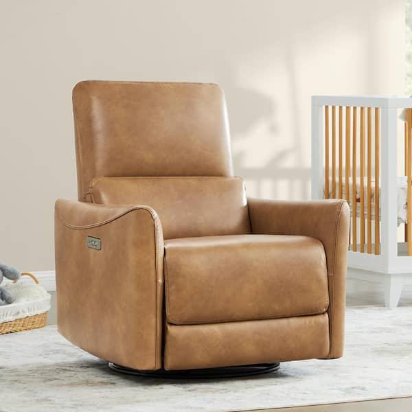 Kensie Cognac Brown Faux Leather Swivel Power Recliner