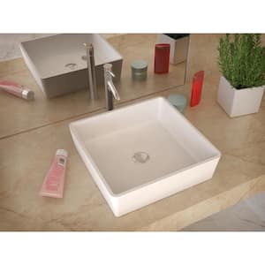 Passage Square 1-Piece Man Made Stone 15.75 in W Vessel Sink with Pop Up Drain in Matte White