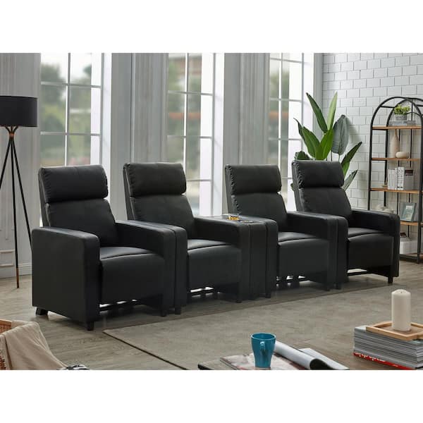 Coaster Toohey 5-Piece Black Faux Leather Upholstered Tufted Recliner Living Room Set