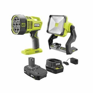 ONE+ 18V Cordless Hybrid LED Spot Light and Hybrid LED Work Light Kit with  (1) 1.5 Ah Battery and Charger