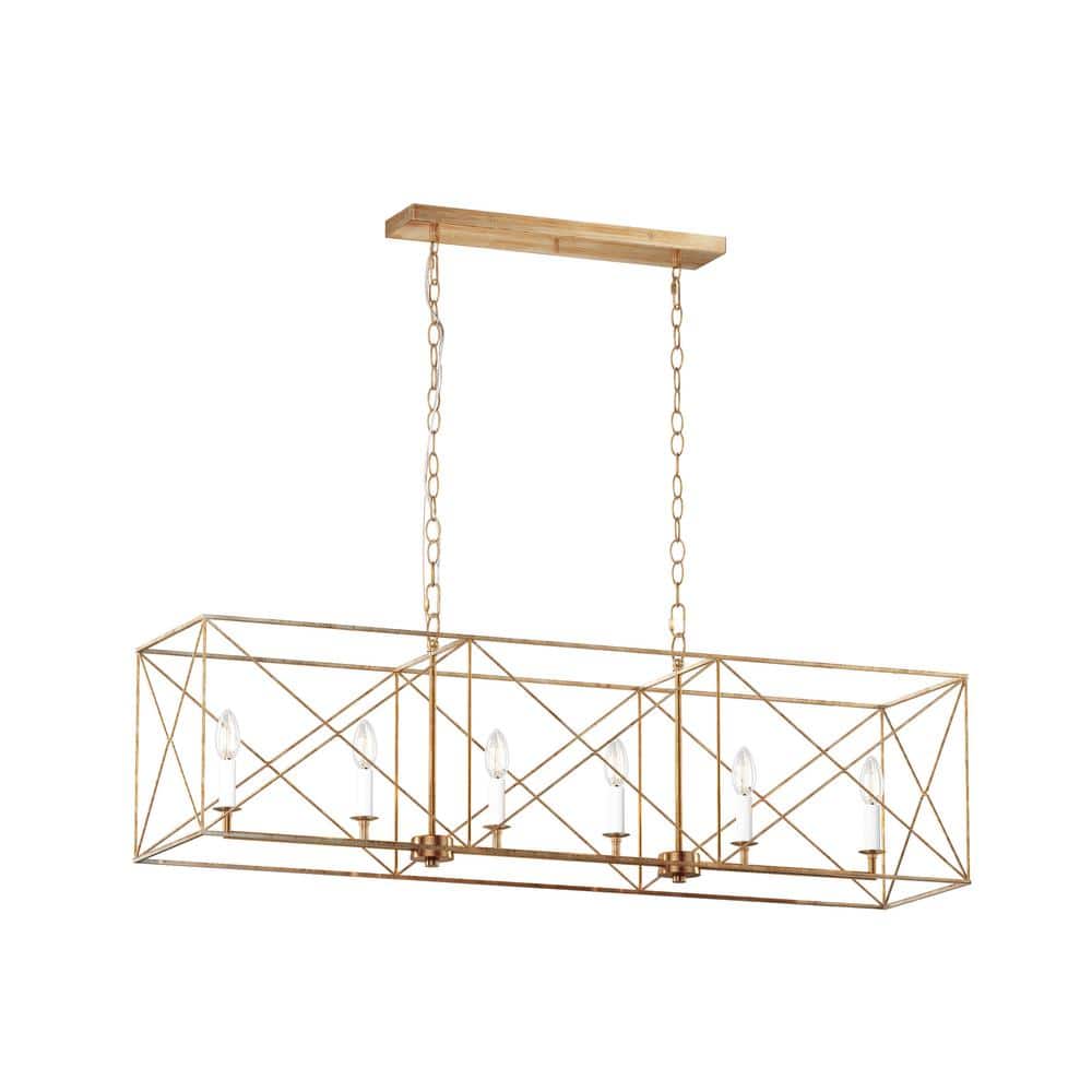 Antique Gild Rectangular Gold 6-Light Kitchen Island Pendant