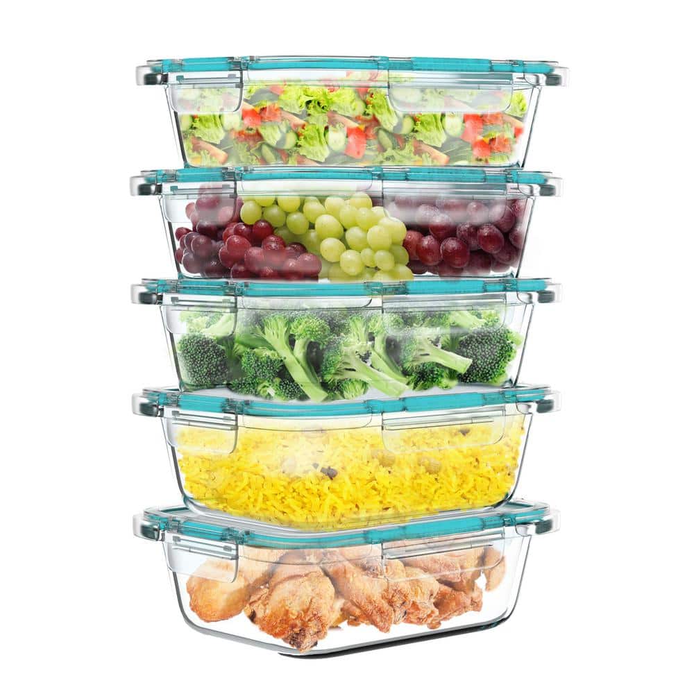 24 oz Clear Glass Meal Prep Containers with Snapping Lids, Set of 5