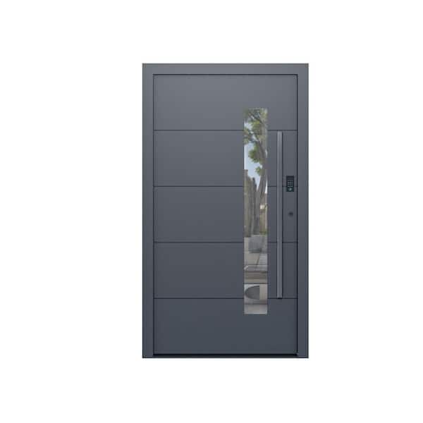 Teza 85 Series 54 in. x 80 in. Left Hand Matte Black Aluminum Prehung Front Door with Hardware