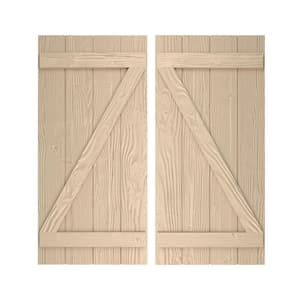 22 in. x 44 in. Timberthane Polyurethane 4-Board Joined Board-n-Batten Sandblasted Faux Wood Shutters w/Z-Board Pair