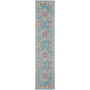 Passion Light Blue 2 ft. x 10 ft. Persian Modern Transitional Kitchen Runner Area Rug