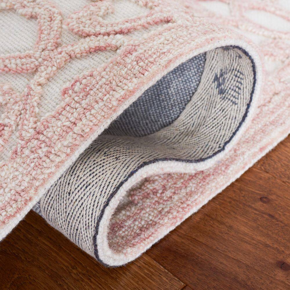 Ivory and Pink Hand-Tufted Wool Rectangular Area Rug, 4' x 6'