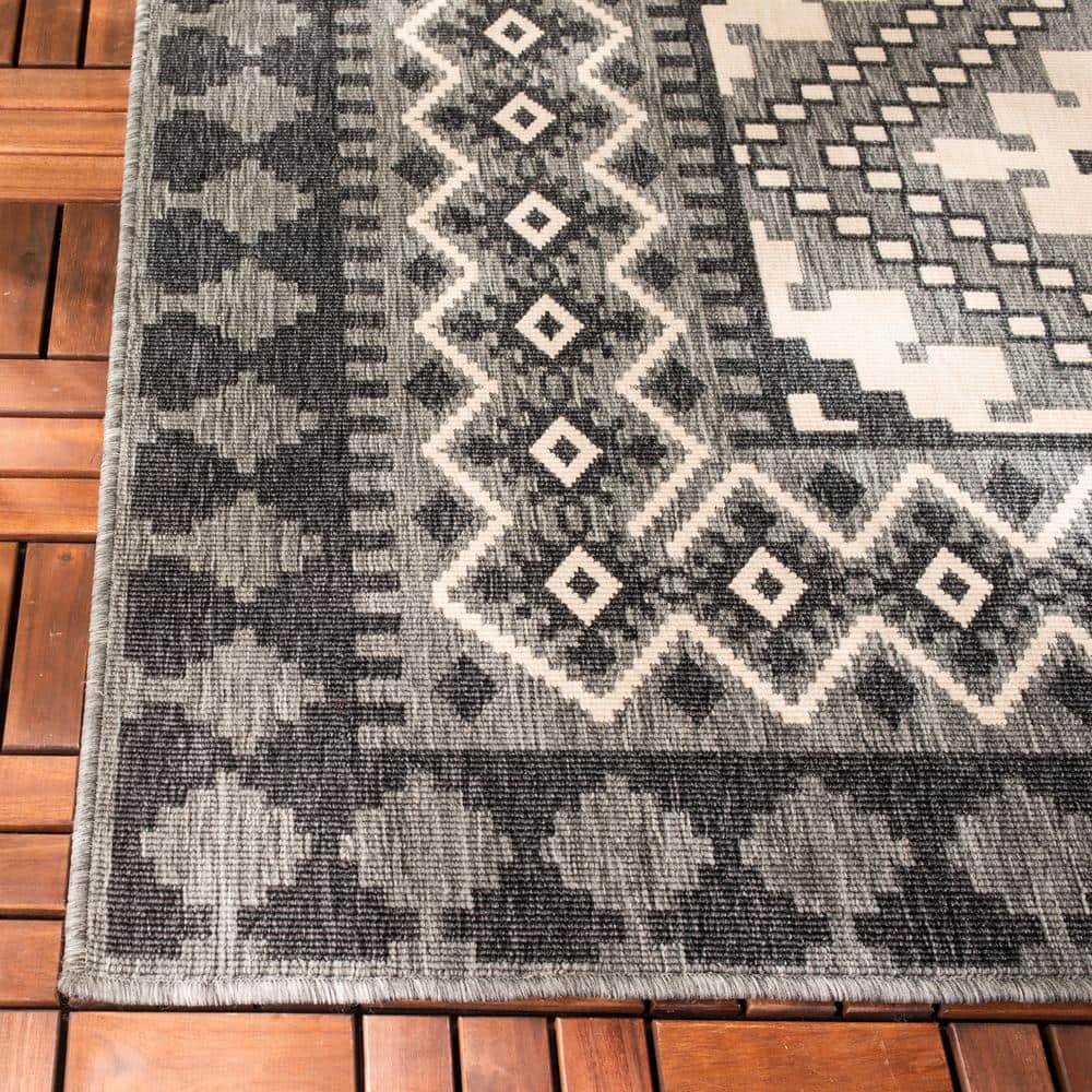 Charcoal and Ivory Easy-Care Synthetic Rectangular Area Rug