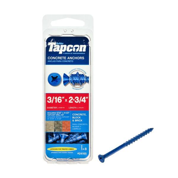 Tapcon 3/16 in. x 2-3/4 in. Phillips Flat-Head Concrete Anchors (8-Pack)