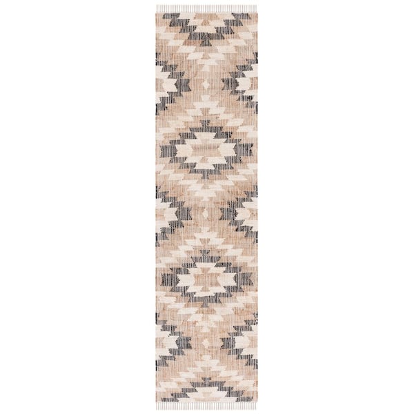 Natural Fiber 2 ft. x 9 ft. Natural/Black Geometric Runner Rug