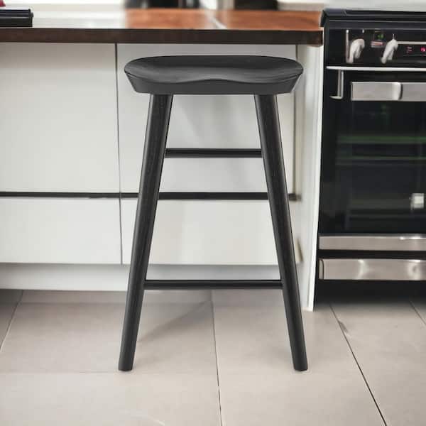 HomeRoots Charlie 25.4 in. Black Backless Wood Counter Stool with MDF Seat