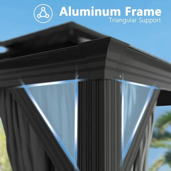 24 ft. W x 12 ft. D Aluminum Double Hardtop Gazebo with Curtains and Textilene Netting