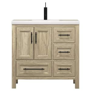 VIV 36 in. W x 20 in. D x 35 in. H Single Sink Freestanding Bath Vanity in Dark French Oak with White Ceramic Top