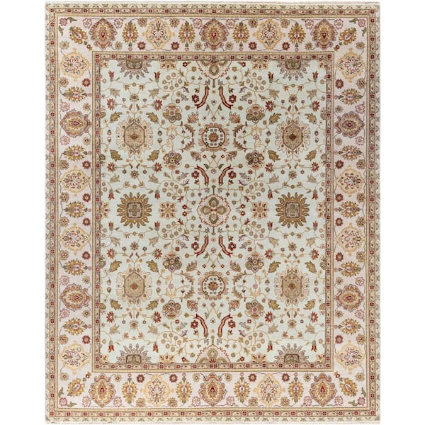 Oushak Green 8 ft. x 10 ft. Floral Wool Indoor Area Rug