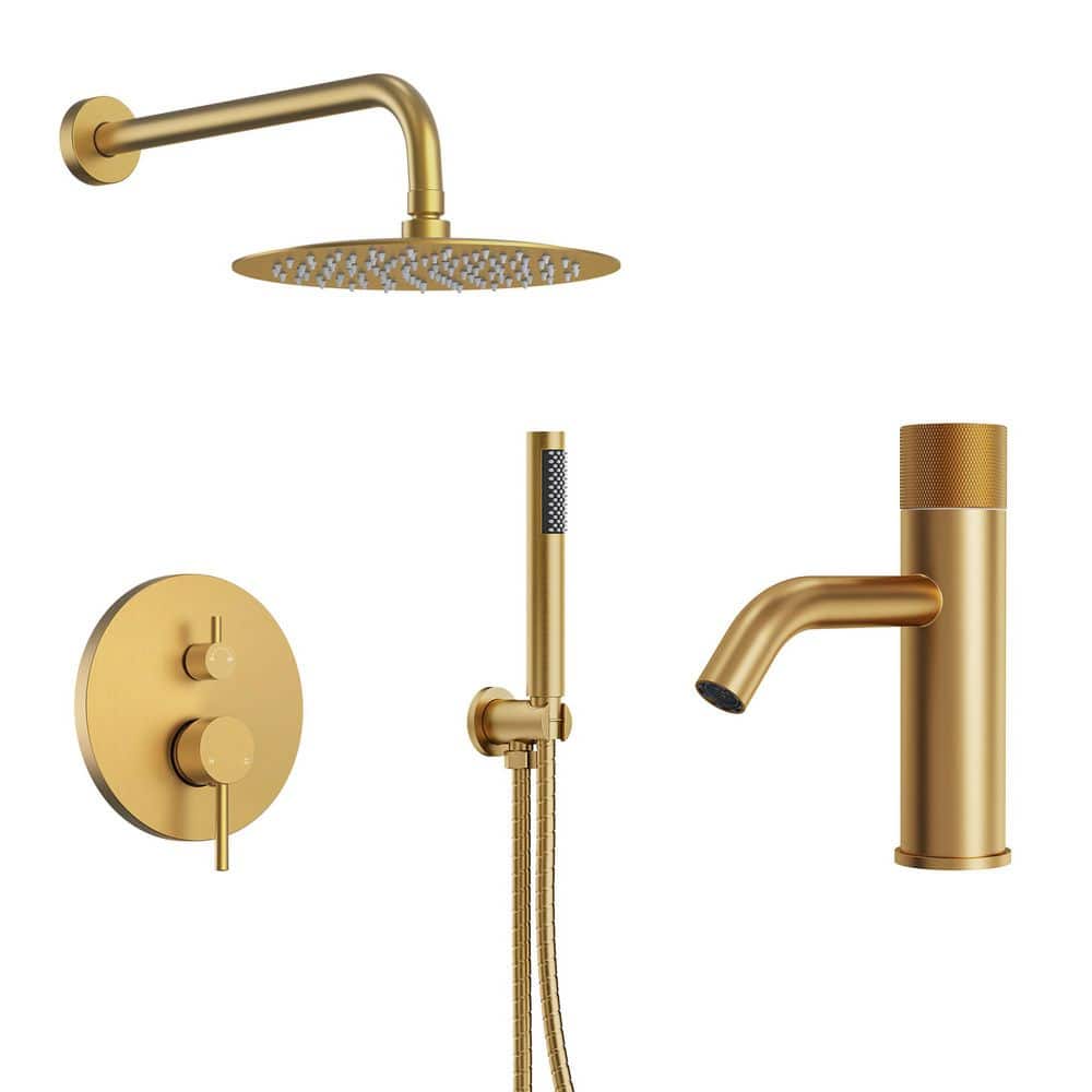 2-Spray Wall Mount Dual Shower Head and Handheld Shower with Single Hole Bathroom Faucet in Brushed Gold price history on PriceWatchPro