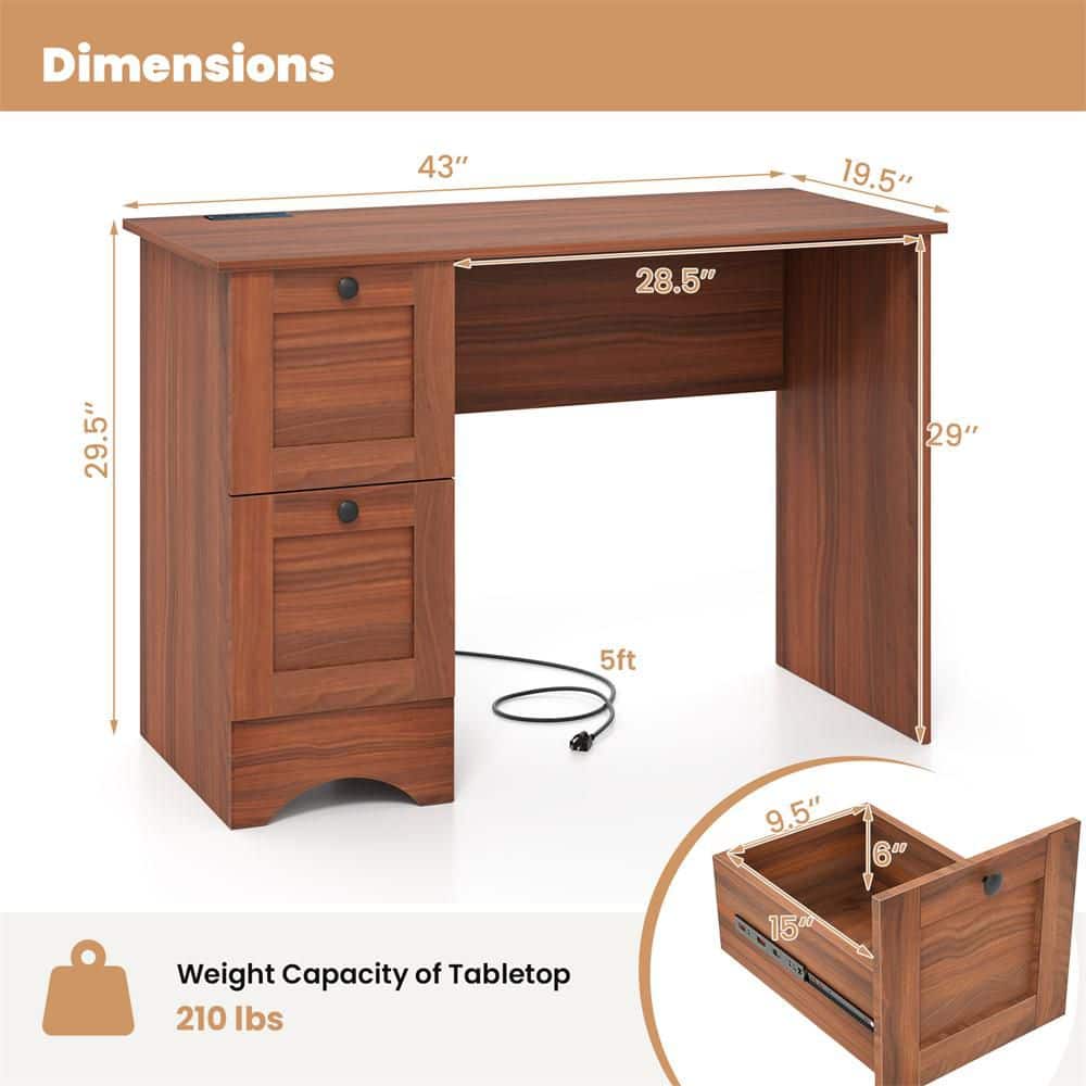 Charming Brown Engineered Wood Computer Desk with 3 Drawers