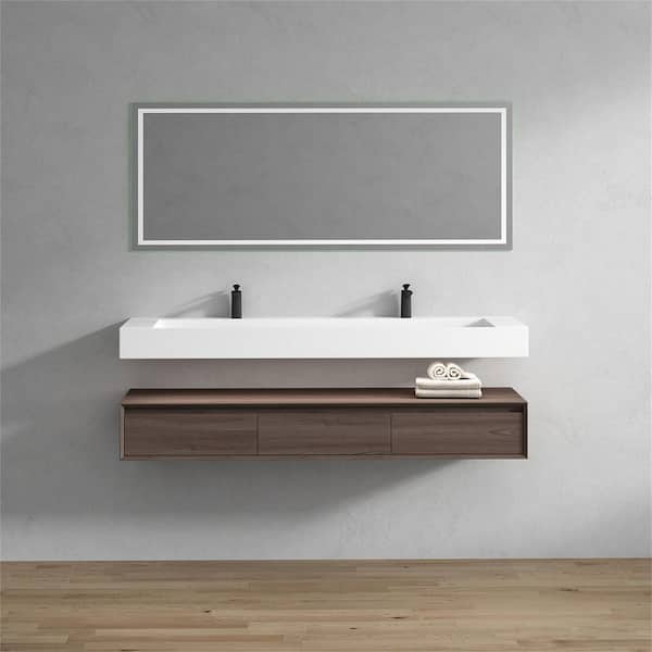BV Better Vanity Alysa 71 in. W. x 20 in. D x 23 in. H Double Sink Floating Bath Vanity in Red Oak with White Acrylic Top