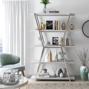 72 in. Chrome Metal 5-shelf Accent Bookcase with Adjustable Shelves