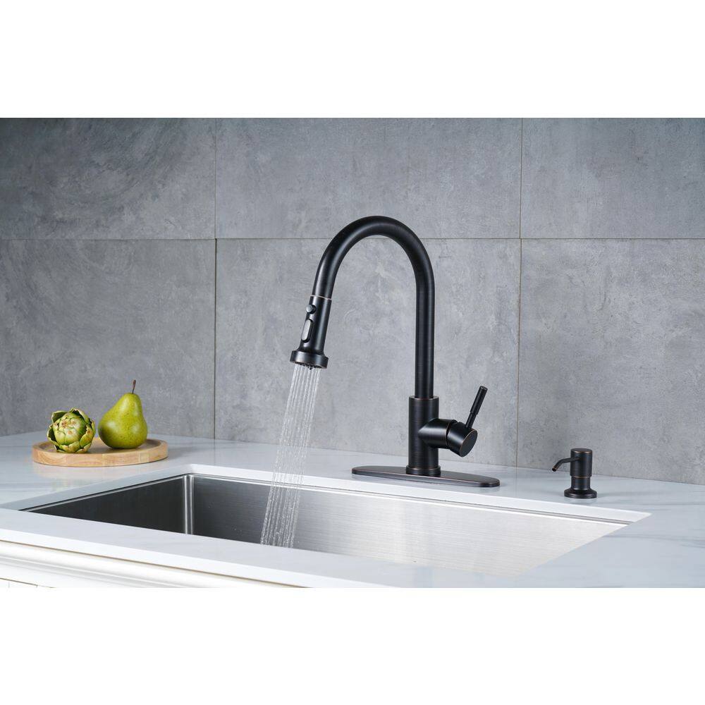 Oil Rubbed Bronze Pull Down Kitchen Faucet with Soap Dispenser