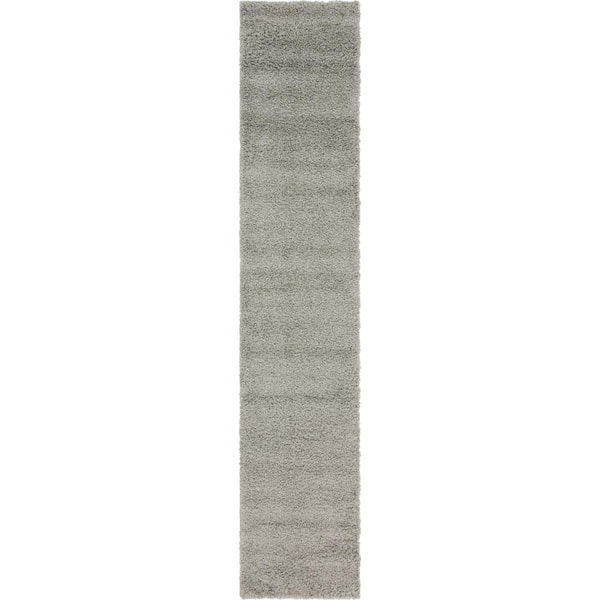 Unique Loom Solid Shag Collection Area Rug (2 ft. 7 in. x 13 ft. 1 in. Runner Cloud Gray)