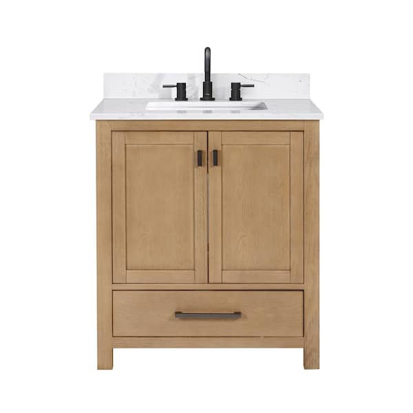Modero 31 in. Single Sink Brushed Oak Bath Vanity with Cala White Engineered Stone Top