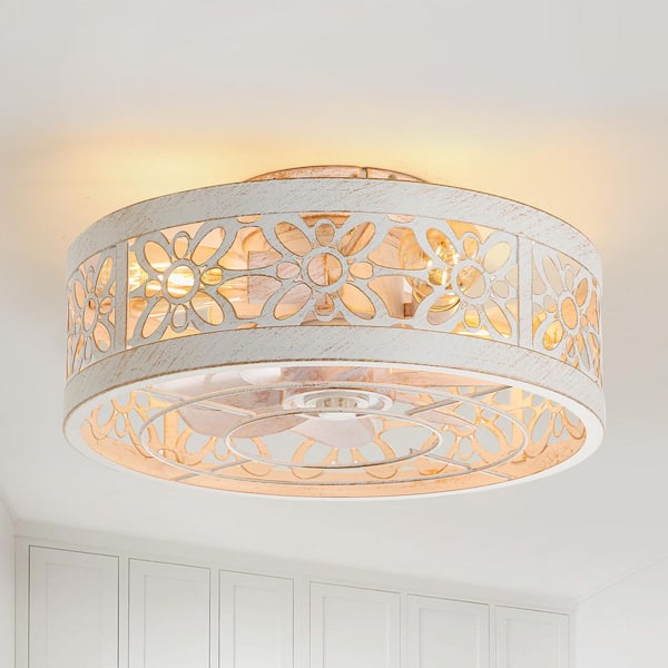 16.5 in. Indoor Gold/White Modern Flush Ceiling Fan with Light Kit and Remote Control Included
