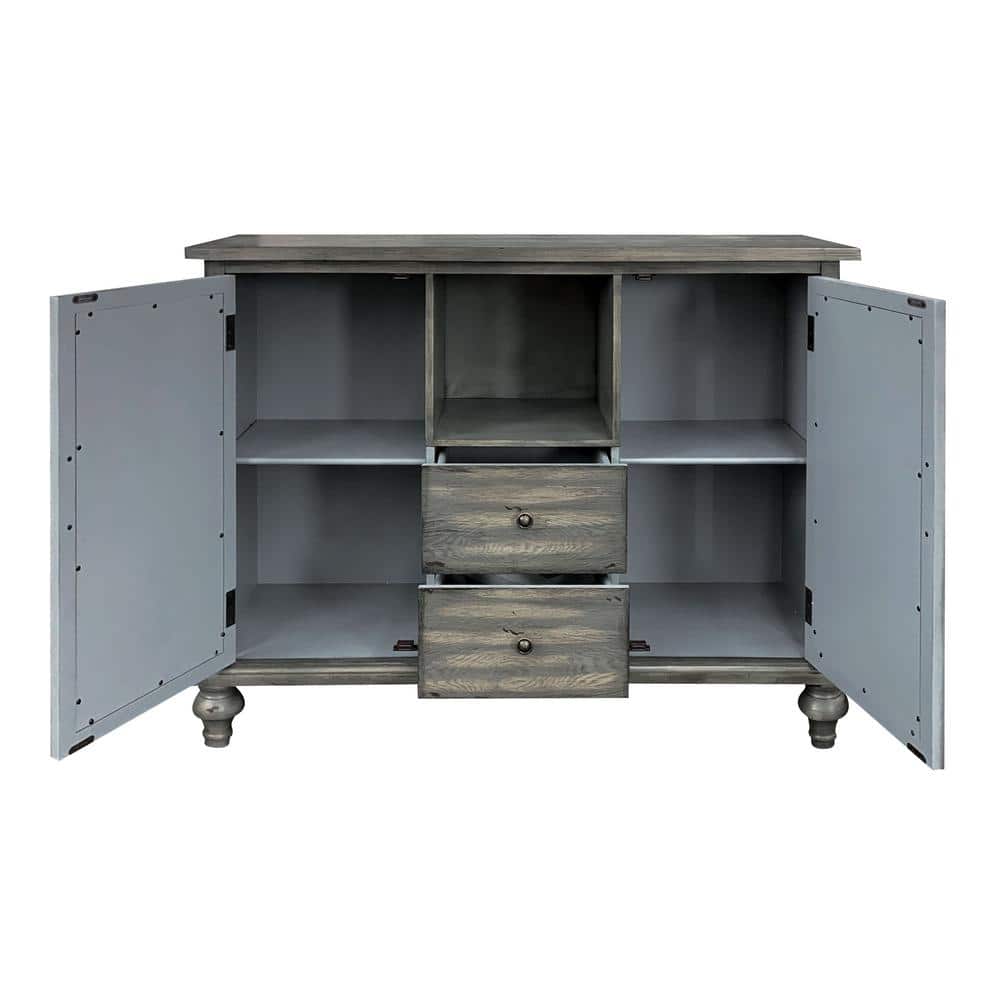 Velika Weathered Gray 53'' Wood Console Table with Mirrored Storage