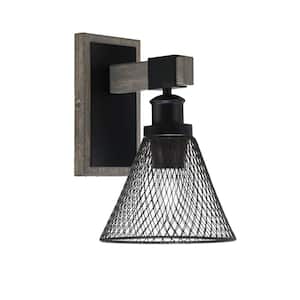 Richmond 7 in. 1-Light Matte Black and Painted Distressed Wood-look Metal Wall Sconce with Standard Shade